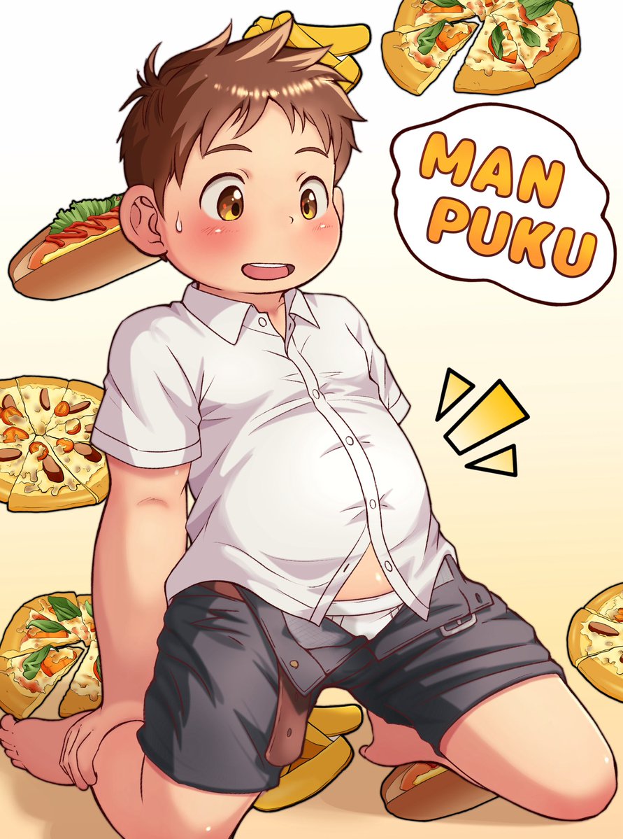 KodamaMomotaro's tweet photo. 今日は「食いしん坊の日」ですって。なのでお腹いっぱいポンポコリンになっちゃったポッチャリ男子くん(◍´◡`◍)🍕

#イラスト #男の子イラスト https://t.co/4gGe9lfRzO