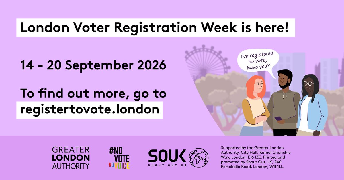 wandbc's tweet photo. London Voter Registration Week starts now ๐ณ๏ธ
Take a few minutes to make sure you're on the electoral register
#RegistertoVote today at https://t.co/KmxSW1jxuq
#LVRW2026 #NoVoteNoVoice https://t.co/Eu2Gnaz9Py