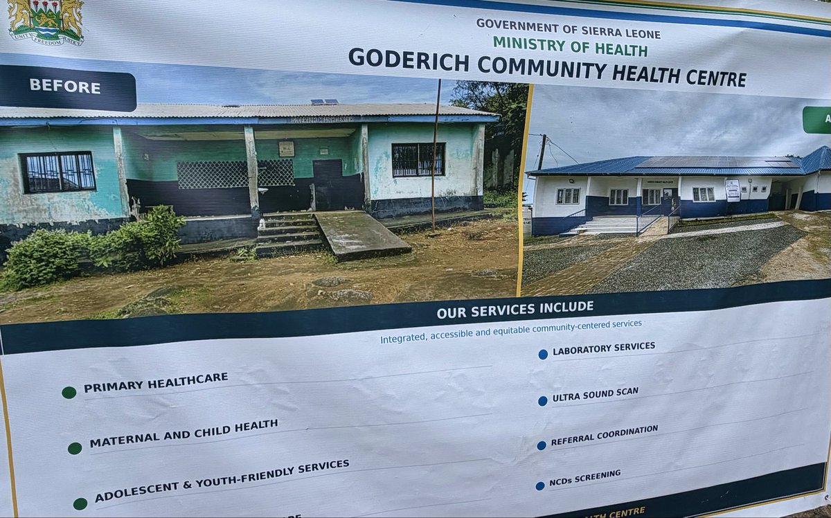 mohs_sl's tweet photo. Happening now!!! Oba Funkia Community gets a refurbished CHC. Made possible by the @GovSL &amp; @WorldBankAfric1, this development helps to deliver on @MaadaJulius @DembyAustin’s promise to provide dignified, accessible, and high-quality healthcare to every citizen of Sierra Leone. https://t.co/yiEEAWzohc