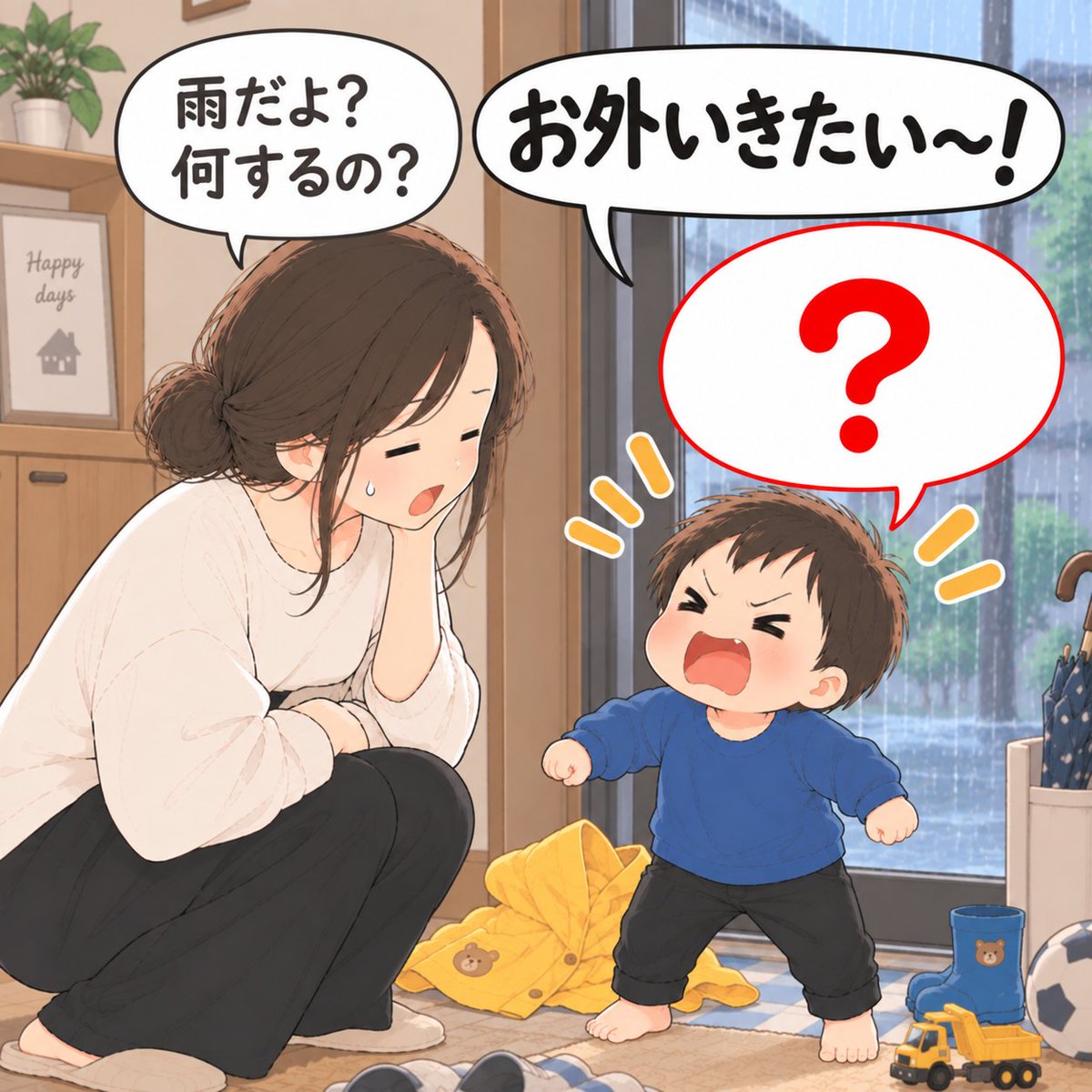 funnyboysmama's tweet photo. 2歳男子が、大雨の中どうしても外に出たい理由とは...？？
#子育て日記 #2歳男子 #イヤイヤ期 https://t.co/IGaxX7PSge