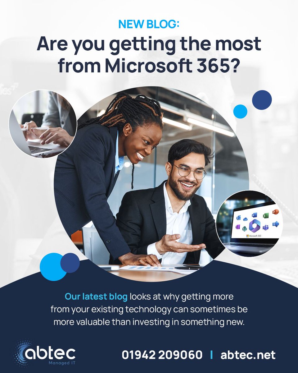ABtecComputers's tweet photo. Are you getting the most out of your Microsoft 365 license? 

Most organisations use Microsoft 365 every day, but are you using it effectively or simply using Outlook, Teams, Word and Excel because that's what you've always done? 

Read more here ⬇️ 
https://t.co/WXlBmNVRa5 https://t.co/J0bCGQRVZC