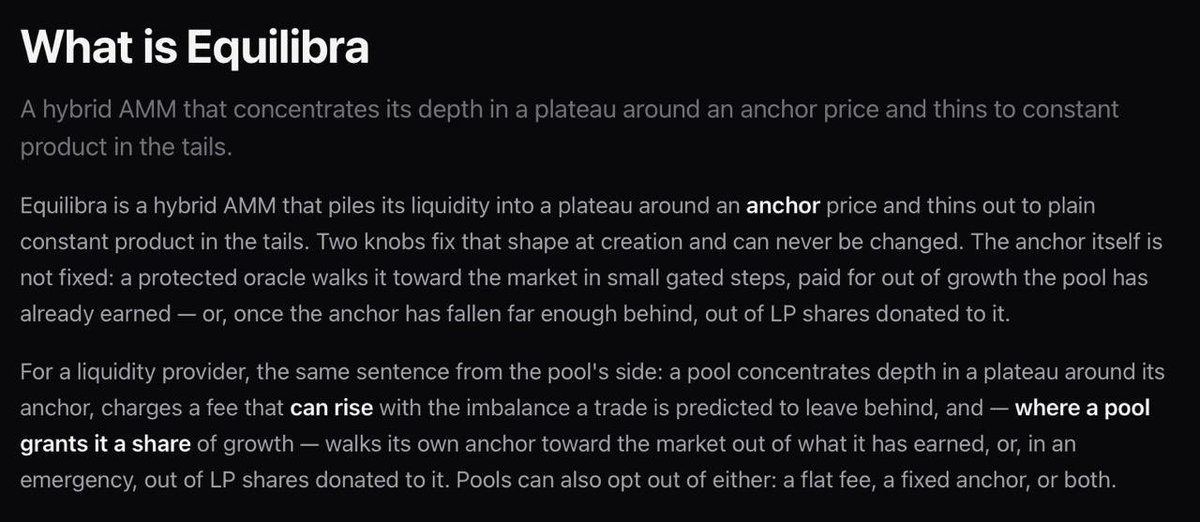 danielesesta's tweet photo. I built Popsicle to auto-rebalance v3 positions but IL stayed, and even with strategies it was hard to do well.
So I built Equilibra to rethink the AMM itself: adaptive fees, no hard range cutoff, auto-repeg.
We’re taking a different approach. on testing on Robinhood rn. https://t.co/RtR6sisv4I