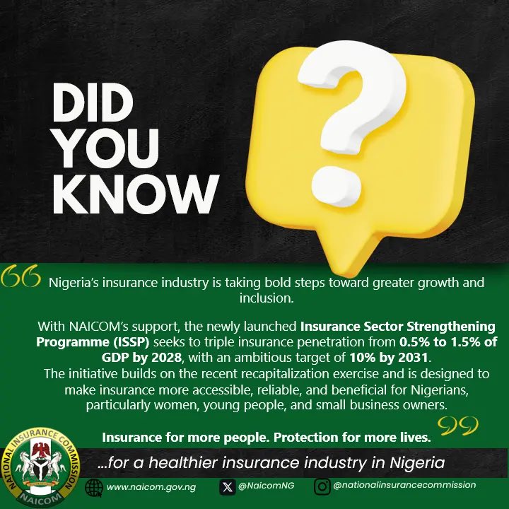 NaicomNG's tweet photo. #NAICOM
#InsuranceForAll
#InsuranceNigeria
#NIIRA2025
#insurance
#insurancebroker
#insurancecompliance https://t.co/BkU42sICZm