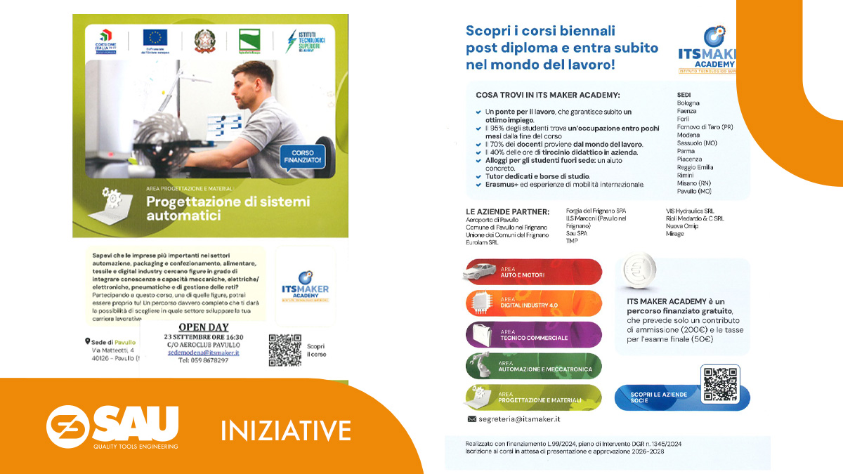 SAU_tool's tweet photo. ITS Maker aperte le iscrizioni, Sau azienda partner
 
C’è sempre grande sensibilità da parte di Sau nei progetti legati alla formazione delle giovani leve.

#sautool #itsmakeracademy #istitutitecnologicisuperiori #ITSMAKER #wearemakers https://t.co/rHp5sN63Qa
