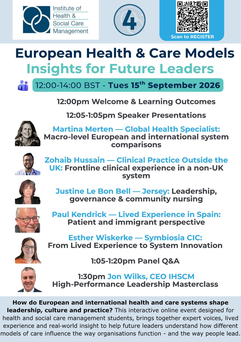 IHM_tweets's tweet photo. Join us TOMORROW at 12pm to discover how international health &amp; care systems shape leadership, culture &amp; practice🌟

Designed for #healthandsocialcare #management students

🎟️ Register now: https://t.co/SornF1xUFH

@Arden_Uni @UniSouthWales @UWTSD @UWTSDBirmingham https://t.co/DMGq29tCmv