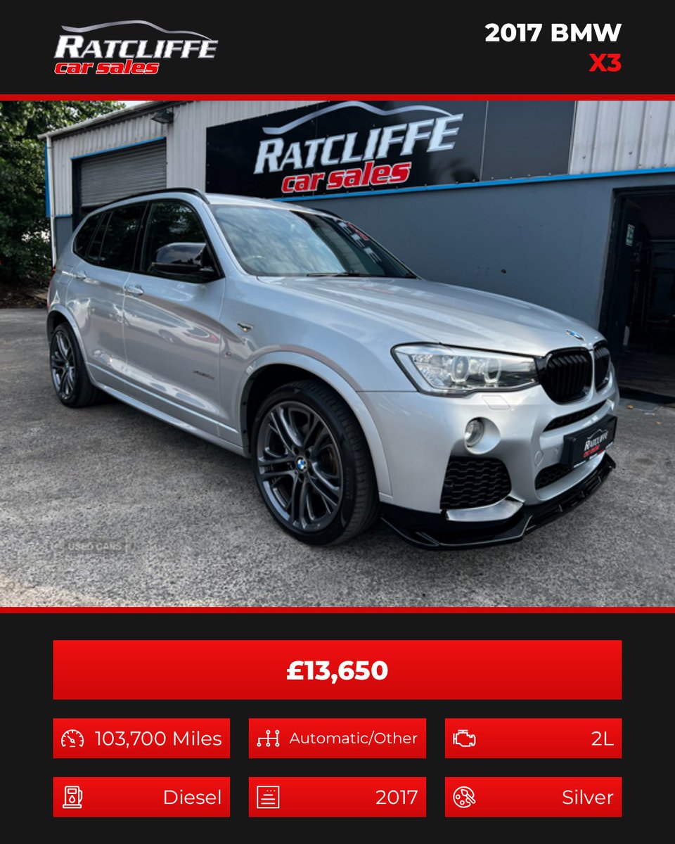 MaggieTurbsar's tweet photo. 2017 BMW X3 xDrive20d M Sport 5dr Step Auto. £13, 650. 103, 700 miles, 2L diesel, automatic. 5 services and aero kit. Part-exchange welcome. Portadown, Armagh. https://t.co/TCZsTohVHg