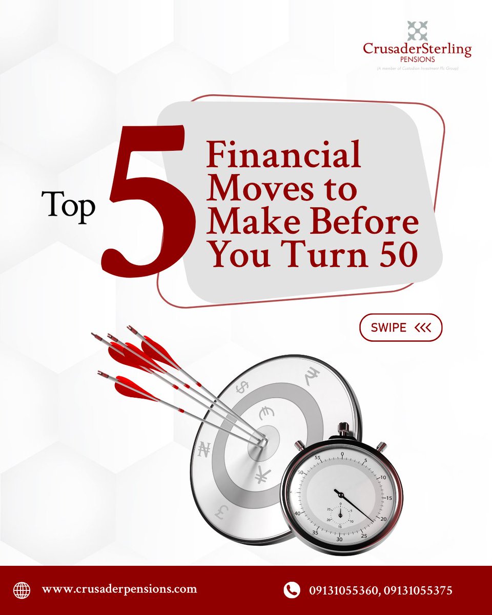 CSPensions's tweet photo. Happy New Week MVP!

Swipe to see 5 financial moves to make before you turn 50. 

#CrusaderSterlingPensions https://t.co/elLkxmwgzD