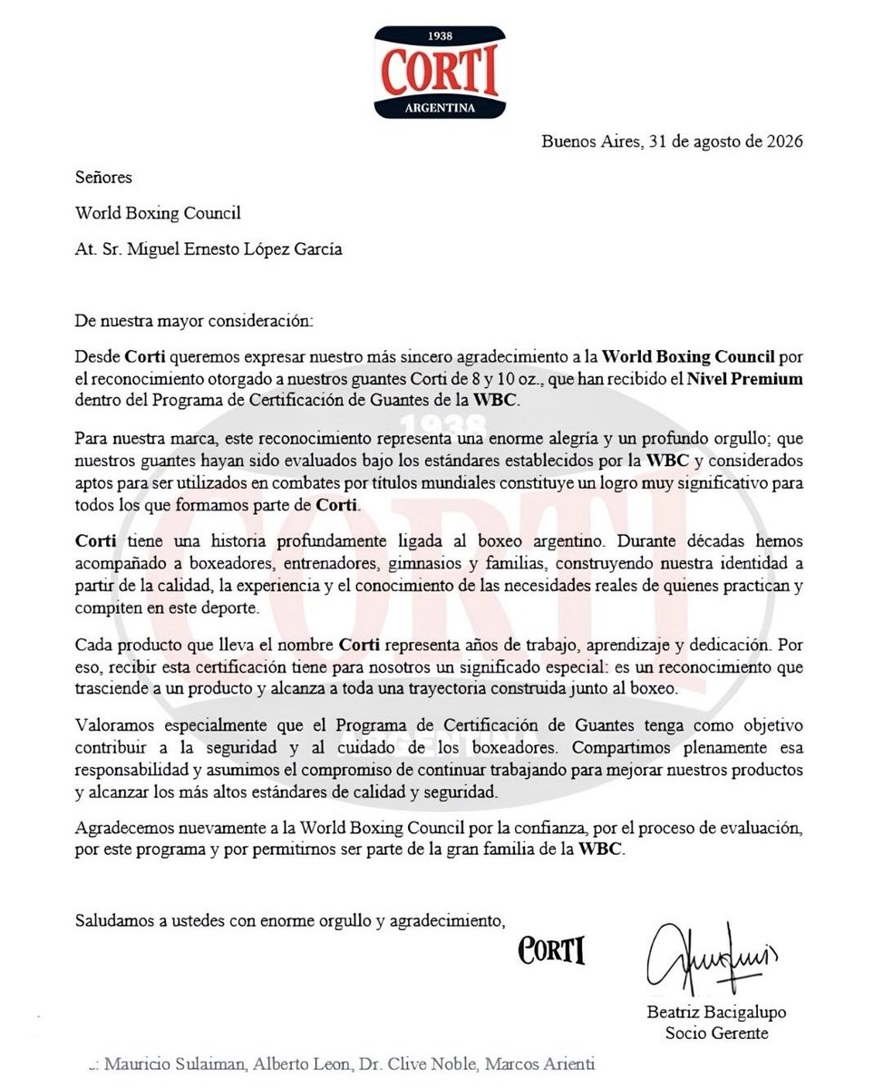 TraductorTeAma's tweet photo. 🥊🇦🇷 HITO HISTÓRICO PARA LA INDUSTRIA ARGENTINA.

La WBC (World Boxing Council), una de las organizaciones de boxeo más importantes del mundo, certificó a los guantes de la empresa nacional Corti de 8 y 10 oz como Nivel Premium.

Eso significa que quedaron habilitados para usarse en peleas por títulos mundiales de la WBC.

🥊🇦🇷Corti es una empresa argentina fundada en 1938.