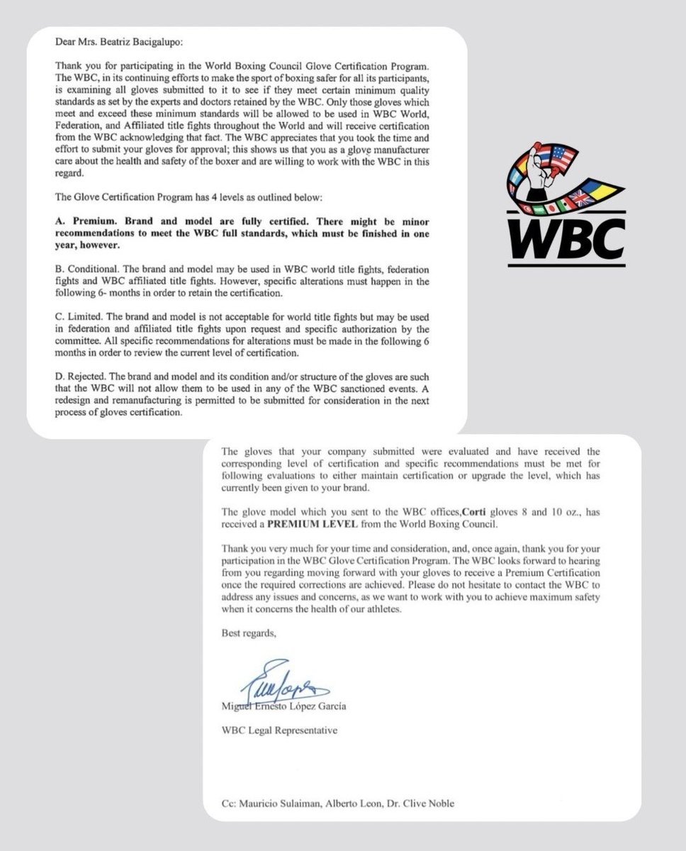 TraductorTeAma's tweet photo. 🥊🇦🇷 HITO HISTÓRICO PARA LA INDUSTRIA ARGENTINA.

La WBC (World Boxing Council), una de las organizaciones de boxeo más importantes del mundo, certificó a los guantes de la empresa nacional Corti de 8 y 10 oz como Nivel Premium.

Eso significa que quedaron habilitados para usarse en peleas por títulos mundiales de la WBC.

🥊🇦🇷Corti es una empresa argentina fundada en 1938.