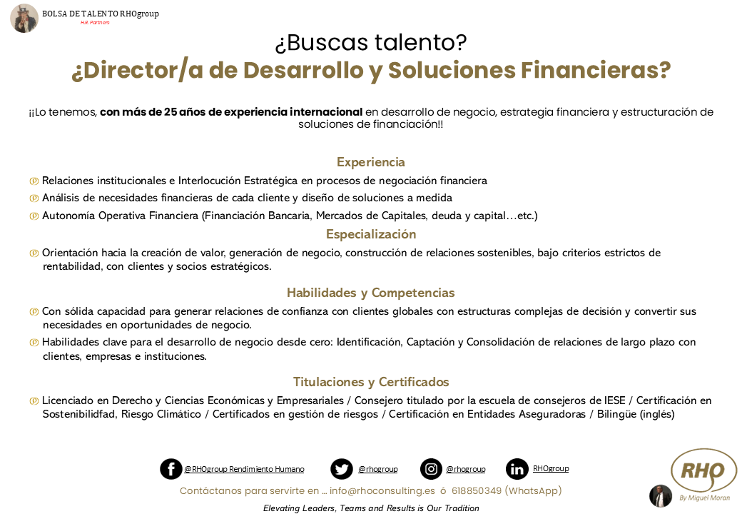 RhoGroup's tweet photo. ⭐ Encuentra el talento adecuado para acelerar tu próxima etapa⭐
Hoy abrimos la Bolsa de Talento para presentar el perfil de un Director/a de Desarrollo de Negocio y Soluciones Financieras
 
Proyecto dirigido por @Mmoranrho 
 
 #Headhunting #Talento #Desarrollodenegocio https://t.co/fS17ZkKzA4