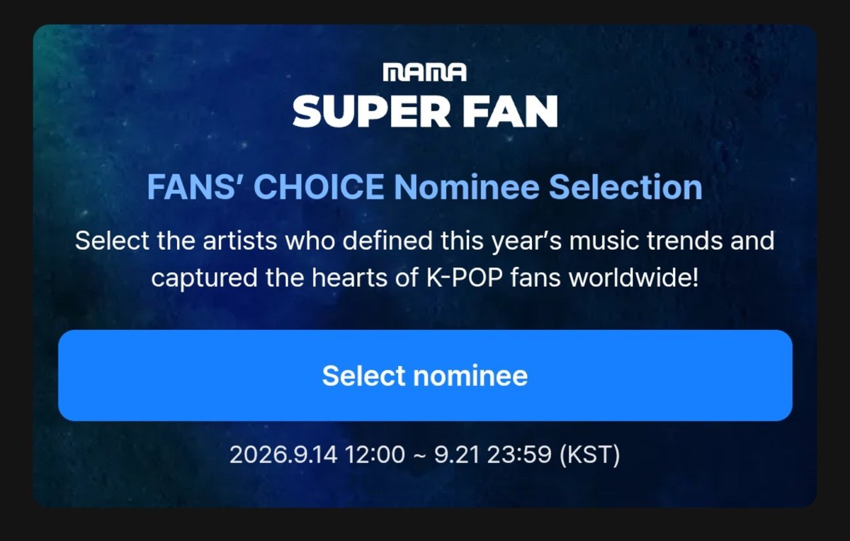 ENHYPENVTTH's tweet photo. [🗳] 2026 MAMA AWARDS • MNET PLUS

ตอนนี้เอนจีนที่ได้รับเลือกเป็น MAMA SUPERFAN (#EN_Superfan) สามารถเสนอชื่อศิลปินที่จะเข้าร่วมชิงรางวัลได้แล้วนะคะ🤍

โดยกดเข้าไปที่แท็บ MAMA และกด Select Nominee ได้เลย~

‼️ห้ามเอนจีนแคปเจอร์หน้าจอรายชื่อศิลปินออกมาโพสต์เด็ดขาด เนื่องจากเสี่ยงทำให้บัญชีถูกแบนและไม่สามารถเสนอชื่อศิลปินได้‼️

🔥ขอความร่วมมือเอนจีนที่เป็น SUPER FAN เข้าร่วม Line OpenChat ด้านล่างเพื่อดูแนวทางการเสนอรายชื่อศิลปินทั้ง 2 สาขาที่จะทำให้เราไม่ต้องทำงานหนักตอนโหวตรวมในรอบที่ 2 ด้วยนะคะ🙇‍♀️🔥

🩷กรุณาตั้งชื่อใน Line OpenChat เป็นชื่อบัญชีบน X เช่น @ENHYPENVTTH ก่อ��กดเข้า Line OpenChat🩷

📎:https://t.co/FSTrFU1Kct

และสำหรับเอนจีนที่ไม่ได้รับเลือกเป็น SUPERFAN ขอให้รอติดตามประกาศเปิดโหวตจากบ้านโหวตอีกครั้งนะคะ ทางบ้านจะแจ้งให้ทราบเมื่อเปิดโหวตอย่างเป็นทางการค่าา🙇‍♀️

แล้วมาพา ENHYPEN ไปรับแดซังด้วยกันอีกครั้งนะคะเอนจีน! 🏆✨️

#เอนไฮเพนมีโหวต #เอนจีนเอนจอยโหวต #ENHYPEN #엔하이픈 #エンハイプン
@ENHYPEN_members @ENHYPEN