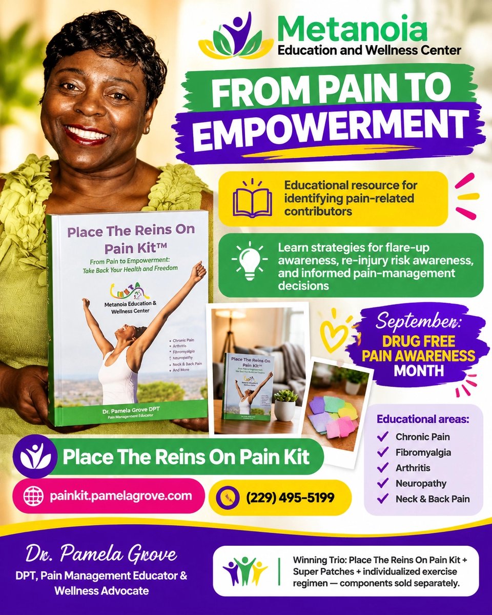 DptPamelaG's tweet photo. From Pain To Empowerment: learn flare-up awareness + informed pain decisions for chronic pain, fibromyalgia, arthritis, neuropathy &amp; neck/back pain. Buy: https://t.co/dgUJpmtvmM | FREE 15-min consult (229) 495-5199 #Pain https://t.co/P37c7leVLW