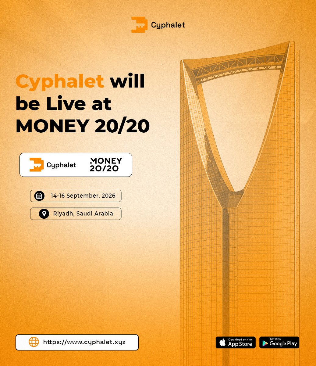Cyphalet's tweet photo. Cyphalet is live at Money20/20 Middle East 2026. 🇸🇦

We’re in Riyadh, 14–16 September, connecting with fintech leaders, innovators, and industry pioneers shaping the next era of global payments.

#Cyphalet #Money2020MiddleEast #Fintech #GlobalPayments #Riyadh https://t.co/bAAmteybtx