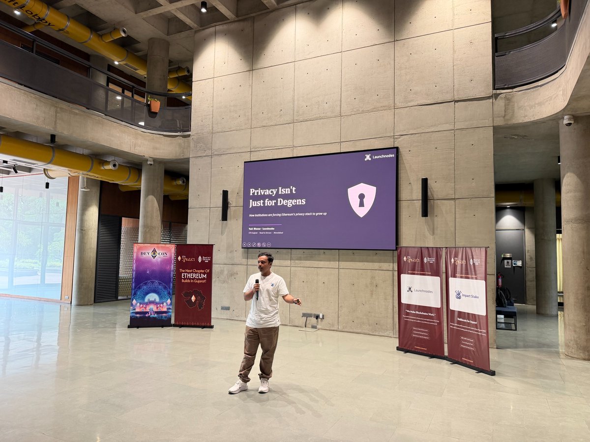 Weirdo_Yash's tweet photo. Had a great time speaking at @Eth_guj  - Road to Devcon in Ahmedabad.
 
Talked Impact Staking and why privacy is becoming the bridge for real-world assets on Ethereum, but honestly the best part was the people and the questions.
 
Thanks @Eth_guj for having me. Great community, great energy. Onwards to Devcon 🚀