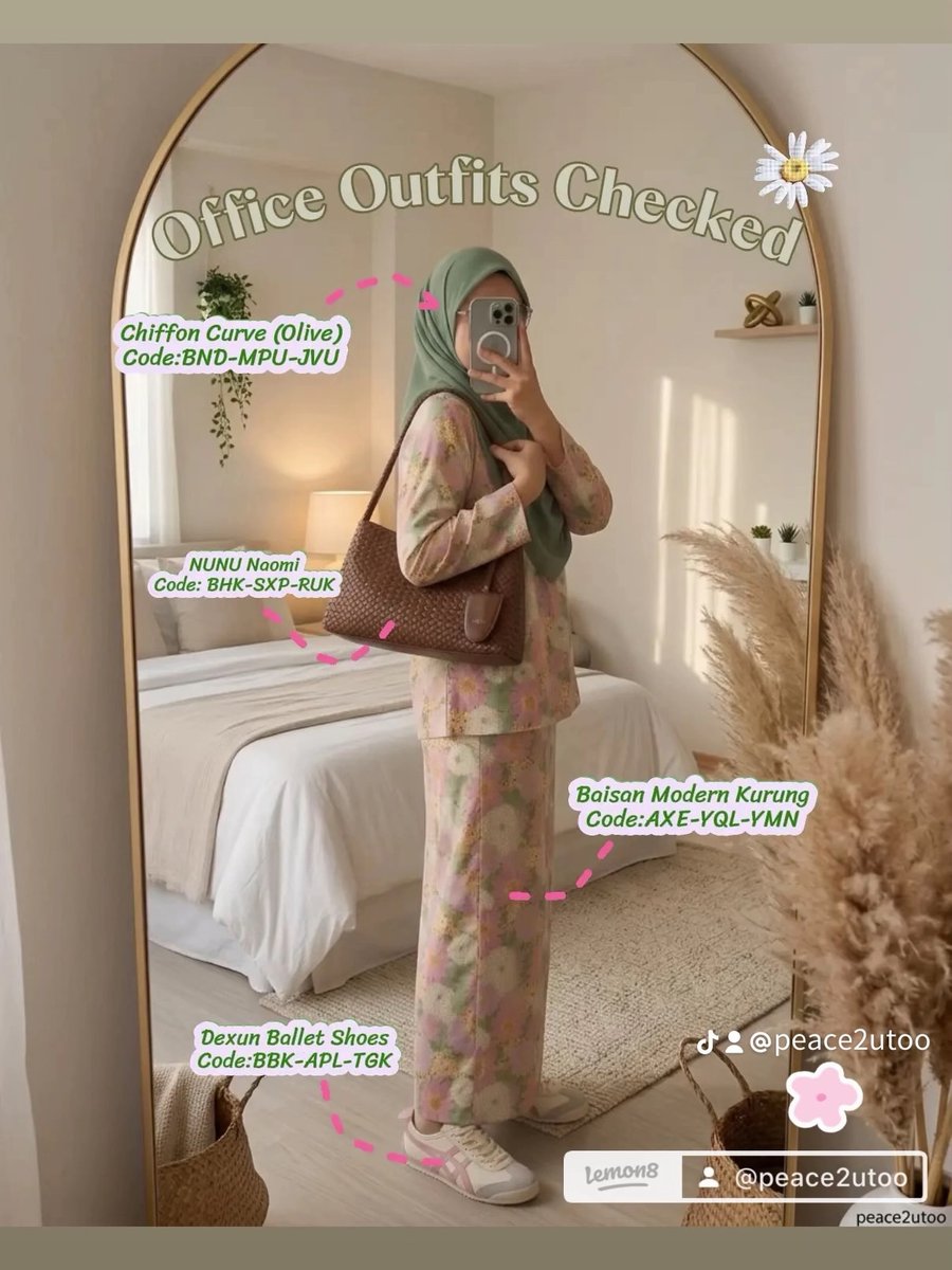 OsKamaradas_'s tweet photo. Simple look yang ngam untuk kerja. Kurung moden bercorak vintage dipadankan dengan sneakers untuk gaya santai dan selesa. https://t.co/8lRfVdoeSl