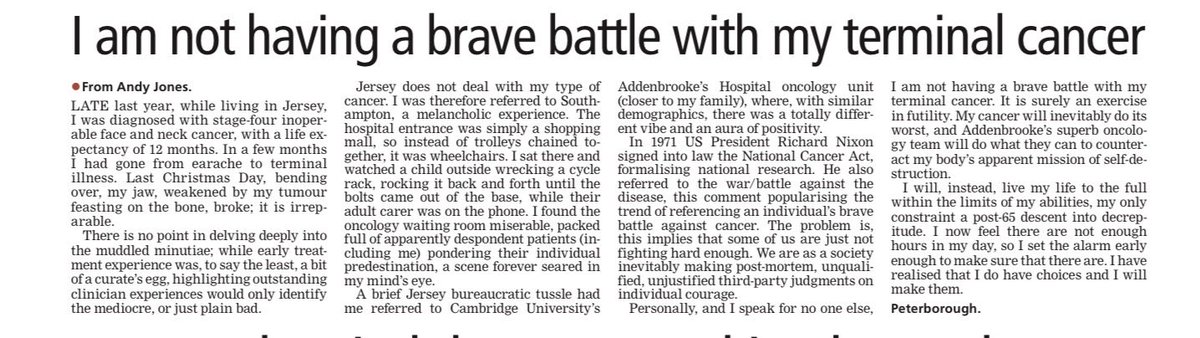 AndrewJ31680521's tweet photo. Terminal Cancer Diagnosis. 

 My letter published in today’s Jersey Evening Post. 

Hopefully there will be more https://t.co/9Qc84MuboF