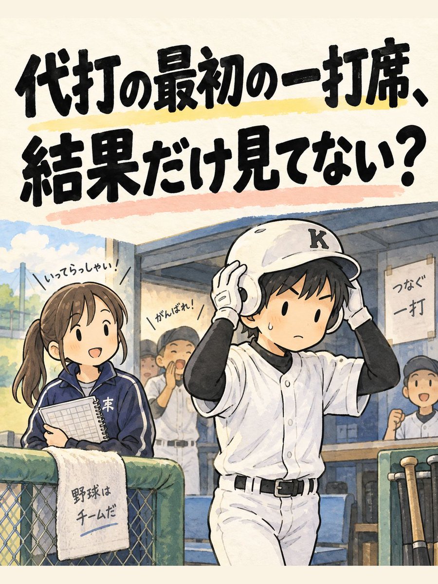 yakyulog_ja's tweet photo. 代打で出た最初の一打席は、ヒットか凡退かの印だけで終わりやすい。何を見ていたかを一つ残すと、次の打席で見る場所が決まる。短い出番も次の準備へつなげたい。

#少年野球 #代打 #試合記録 https://t.co/Bco6EpTJHs