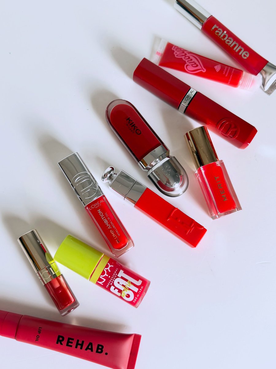 NECOmasn's tweet photo. Glossy oils and classic shades. A red lip for every occasion. Lip gloss, lip oil, and timeless reds from NYX, L’Oréal, Marit Beauty, Rabanne, Clarins, and Dior. https://t.co/VsZ5lNlLAp