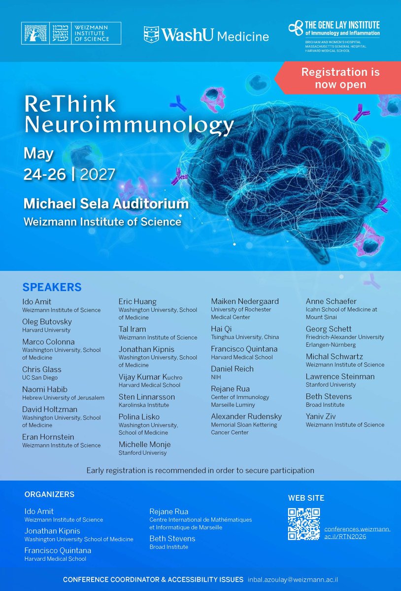IdoAmitLab's tweet photo. New dates, same ReThink spirit! 🏄 
Join us at Weizmann, May 24–26, 2027, for 3 days of bold ideas and lively discussions shaping the future of neuroimmunology. Explore our speakers and register: https://t.co/mIiCLbL6yx #ReThinkNeuroimmunology https://t.co/2KJolUCYEw