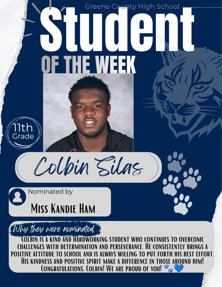 GchsCats's tweet photo. 🐾 Students of the Week 🐾
Colbin Silas &amp; Aubrey Crane https://t.co/OHcno8Wcxf
