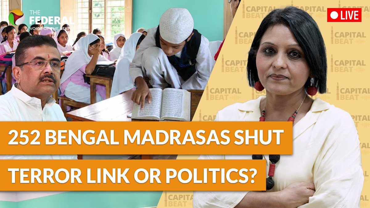 TheFederal_News's tweet photo. LIVE | Bengal shuts 252 madrasas: ‘Terror link’ pretext to target Muslim institutions?
Watch | https://t.co/sfTZnRVdQm
@neeluopines
For more such videos, subscribe: https://t.co/looqfhR07r
#WestBengal #Madrasa #Madrasas #MadrasaClosure #WestBengalPolitics #MuslimInstitutions #MuslimEducation #EducationPolicy #TerrorLinks #ReligiousInstitutions #MinorityRights #IndiaPolitics #WestBengalNews #EducationNews #IndiaNews