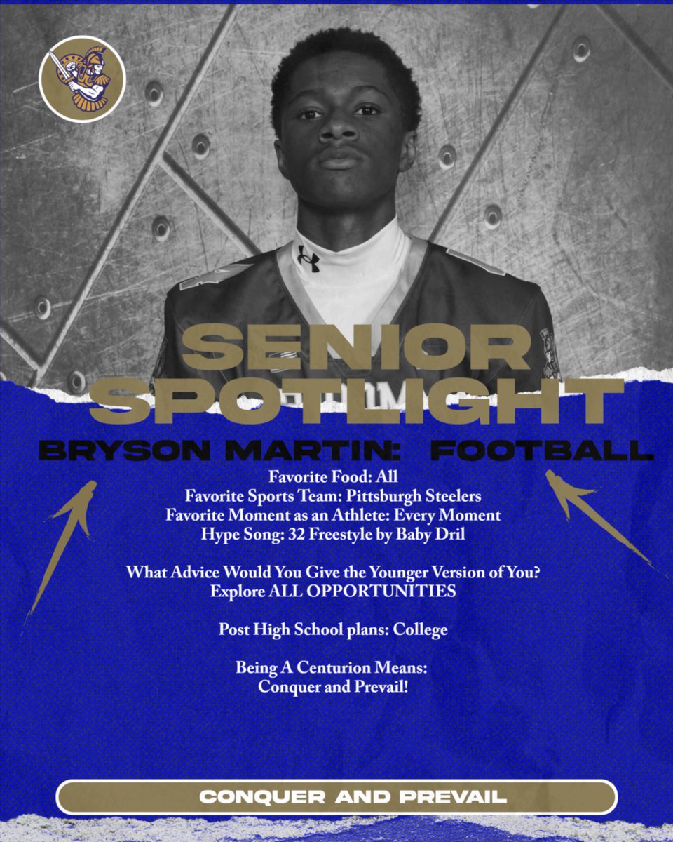 GOCENTURIONSGO's tweet photo. Senior Spotlights!

Jaelyn Bishop: Volleyball
Bryson Martin: Football

#GoCenturionsGo
#ConquerandPrevail https://t.co/YCjkZLes4o