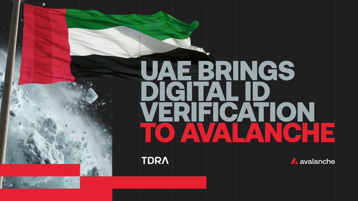 avax's tweet photo. BREAKING: The UAE is using Avalanche to power its national digital identity infrastructure, serving 12M+ people

UAE PASS is the country’s national digital identification system- it gives citizens, residents, and visitors a secure way to verify their identity, sign documents and access thousands of government and private-sector services.

Now, @tdrauae is working with Deca4 to integrate Avalanche technology as the infrastructure powering the UAE PASS Digital Vault.

The Vault lets users securely access and share verified official documents, while blockchain is used to verify their authenticity and ensure they haven’t been altered.

National-scale digital infrastructure, built for millions, and powered by Avalanche.