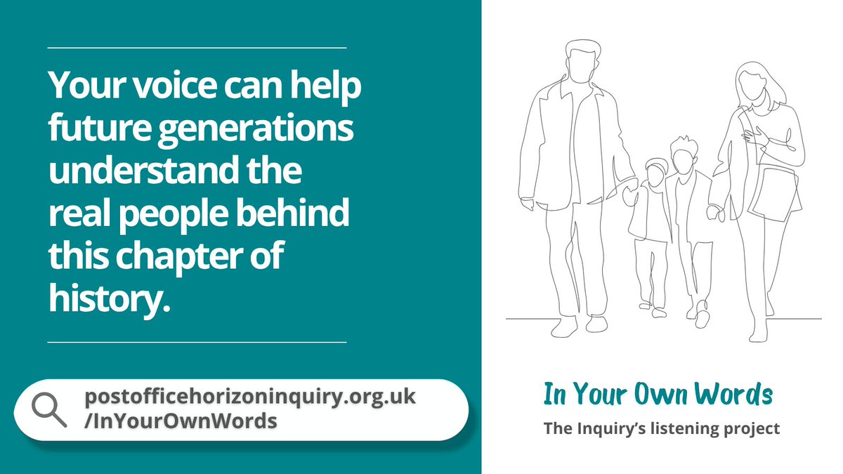 PostOffInquiry's tweet photo. If you have been thinking about taking part in our #InYourOwnWords listening project, now is the time.

Sharing your experiences can help future generations understand this chapter of history through the voices of the people who lived it.

✍️https://t.co/YIgeSBW5iw https://t.co/69E4wYa5R1