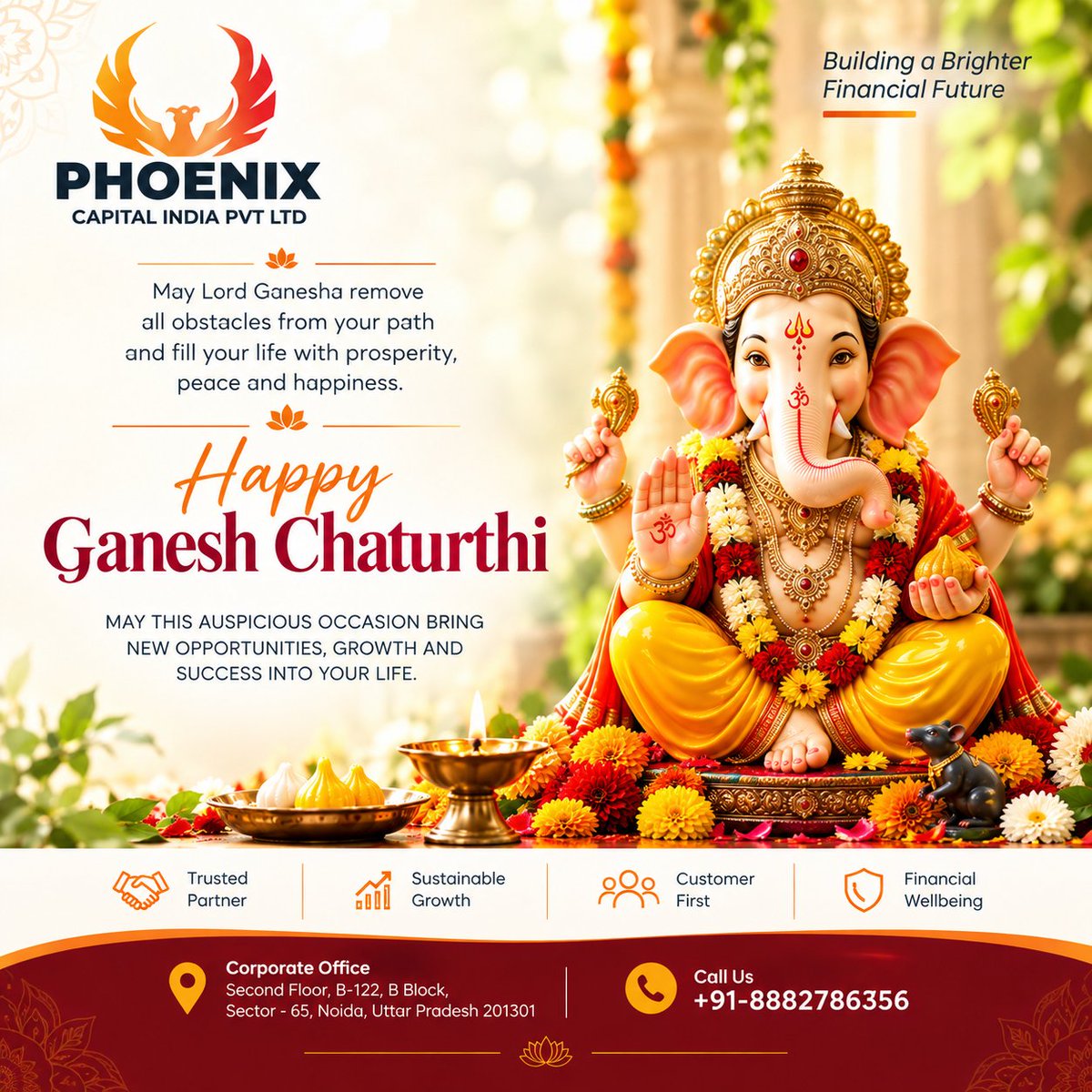 PhoenixCapita's tweet photo. 🪔 Ganpati Bappa Morya! 🙏

May Lord Ganesha bless you and your loved ones with wisdom, prosperity, happiness, and success, and remove every obstacle from your path.

✨ Happy Ganesh Chaturthi! ✨

#HappyGaneshChaturthi #GaneshChaturthi #GanpatiBappaMorya #PhoenixCapitalIndia https://t.co/hB0ypZgcQD