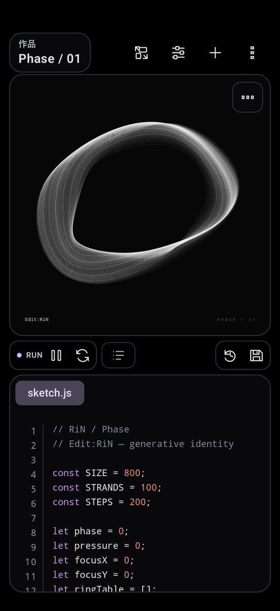 rincodedev's tweet photo. ひらめいた場所を、アトリエに。

Edit:RiN — p5.js editor for Android.

コードを書く。
その場で動かす。
作品として残す。

スマートフォンひとつで、Creative Codingをもっと自由に。

https://t.co/EHojdAPg1m

#p5js #Processing #CreativeCoding #EditRiN https://t.co/DG8f9q2A1M