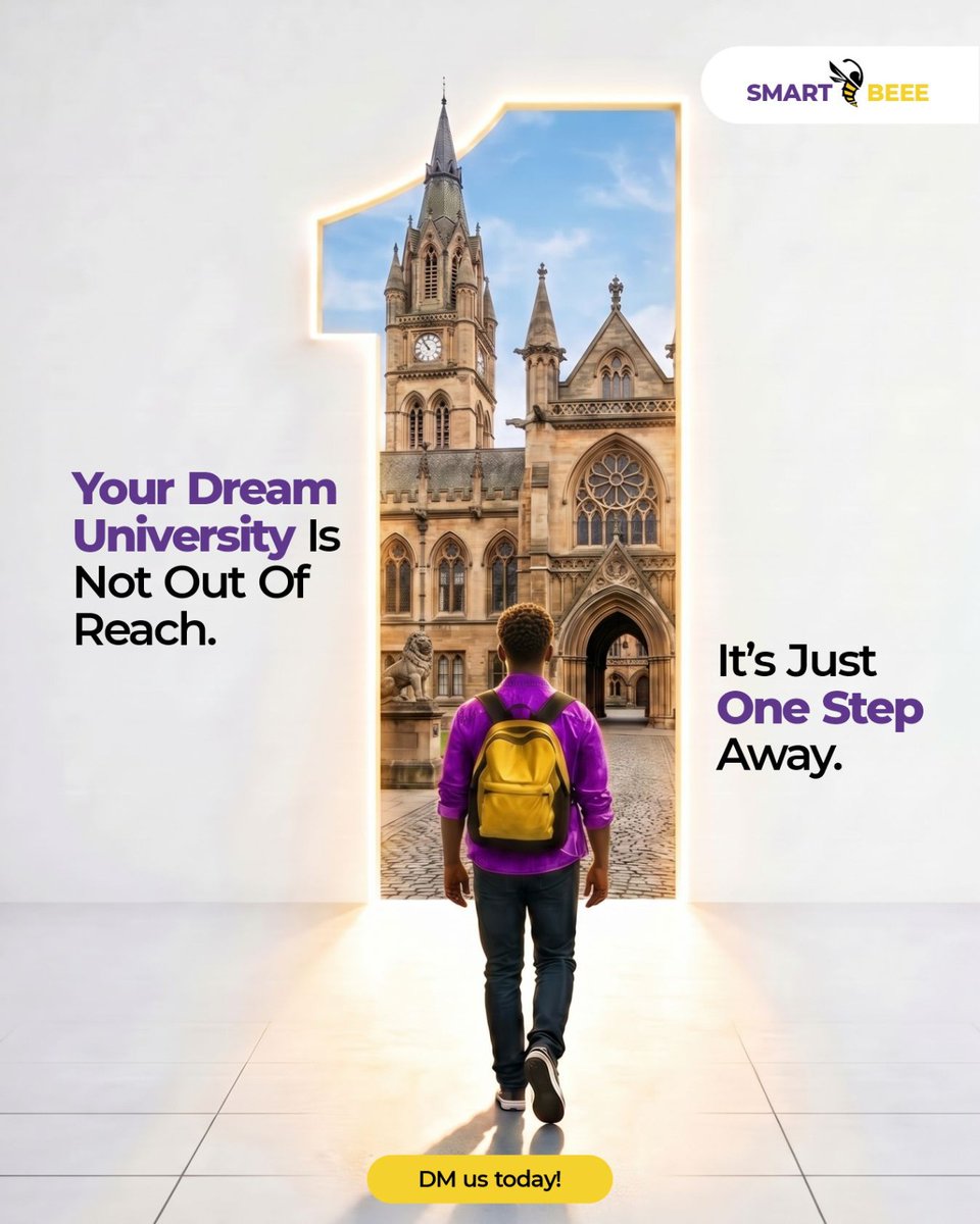 smartbeee_ng's tweet photo. Your Dream University Is Just a DM Away!

What university would you apply to if fear wasn't in the way? We can help you close the gap between "I wish" and "I got in".

You don't need luck to get there; you simply need the right experts to guide you.

Send us a DM today. https://t.co/kq4XBMDokb