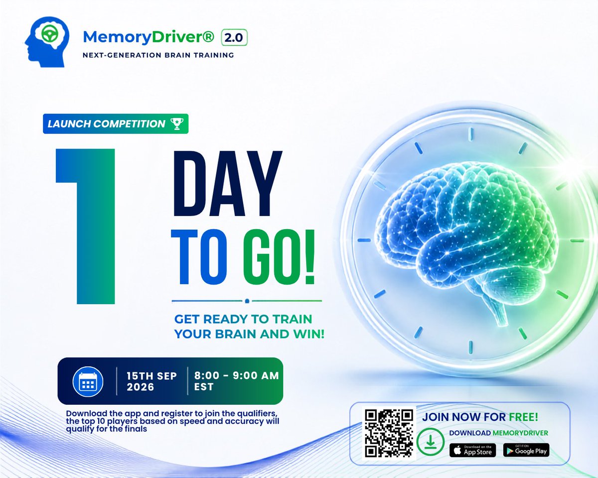 EvonMedics's tweet photo. 🧠⏳ Just 1 day until the #BeatTheClockChallenge Launch Competition!

Tomorrow, players worldwide will compete in a test of memory, focus, speed, and accuracy. 🌍🏆

✅ Free to enter 🚀 Top 10 qualify for the finals

Are you ready?

#MemoryDriver #BrainTraining #MemoryChallenge https://t.co/8VZtQCBNJq