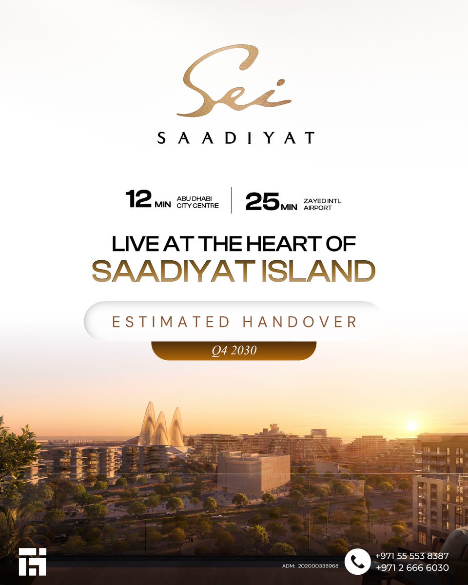 Sustainable_AD's tweet photo. SEI SAADIYAT — where wellness meets culture. 🌿🎨

1–3BR residences by Aldar in Saadiyat Cultural District, surrounded by art, culture &amp; thoughtful living.

📩 Register your interest today.

#SeiSaadiyat #SaadiyatIsland #AbuDhabiRealEstate #Aldar #AbuDhabi https://t.co/1bDaryISGm