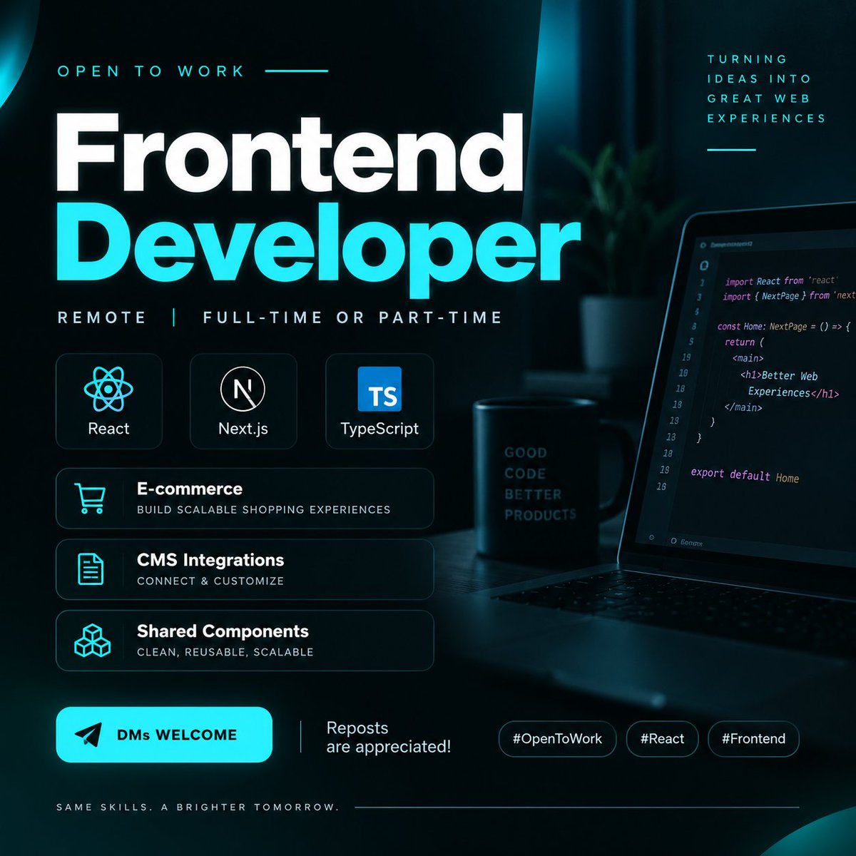 vd_developer's tweet photo. Looking for a remote Frontend Developer role. 5+ years building web apps with React, Next.js &amp; TypeScript. Experience in e-commerce, CMS integrations &amp; shared components. Open to full-time or part-time. DMs &amp; reposts welcome!
#OpenToWork #React #Frontend https://t.co/iC9d7NUHgI