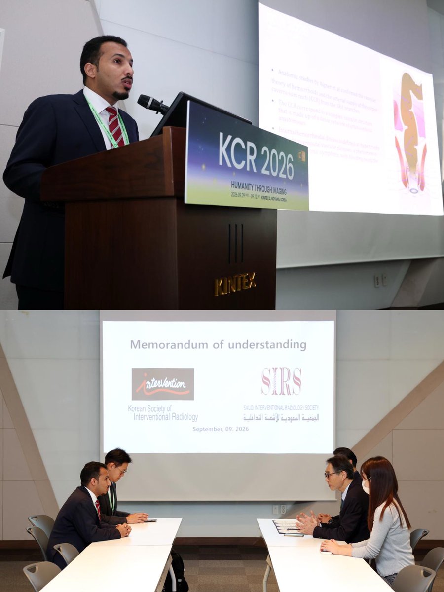sirs_ksa's tweet photo. 🤝 Strengthening Global Collaboration in Interventional Radiology

The Saudi Interventional Radiology Society (SIRS) is pleased to announce the signing of a Memorandum of Understanding (MoU) with the Korean Society of Interventional Radiology (KSIR) during the KCR2026 in Korea.

Representing SIRS, Dr. Ibrahim Alrashidi @Ialrashidi , SIRS Board Member and Chairman of the Research Committee, signed the MoU on behalf of the Saudi Interventional Radiology Society during his participation in the congress as a speaker.

This milestone reflects SIRS’s commitment to strengthening international partnerships, fostering professional collaboration, and creating opportunities for knowledge exchange and the advancement of Interventional Radiology.

Through this partnership, SIRS and KSIR look forward to building stronger bridges between the Saudi and Korean Interventional Radiology communities and supporting future initiatives that contribute to the growth and development of the specialty.

This is just the beginning. More meaningful collaborations and opportunities lie ahead.

#SIRS_2027
#SIRS 
#SIRS_Academy 

@SaudiMOH 
@HealthCo_sa 
@SchsOrg 

@nupco 
@SaudiCHI 
@Saudi_PHA 
@Saudi_FDA 
@SHC_GOV 
@IA_GOV 

@cirsesociety 

@SIRspecialists 
@BritishDems 
@IRSA_IRs 

#2030vision
#Riyadh

#IR #IRad
#InterventionalRadiology
#RadiologyConference #CME
#MedicalEducation #IRCommunity #Healthcarelnnovation