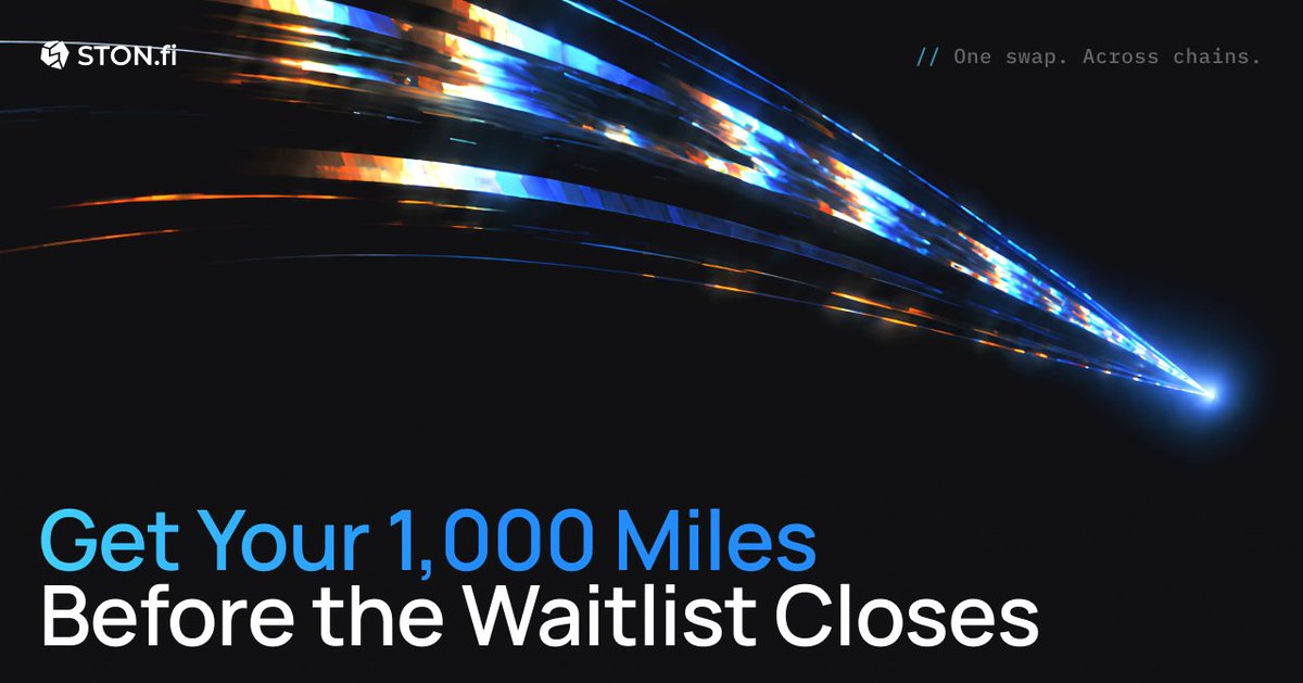 ston_fi's tweet photo. ✈️ Final boarding call: get 1,000 miles before the waitlist closes!

“One Swap. Across Chains” is STONfi’s guided cross-chain exploration campaign: complete tasks, collect miles, learn how one swap can move assets across chains, and prepare for the main stage missions.

🎟 Last chance for 1,000 bonus miles: the waitlist 1,000 miles are still available — grab the bonus until September 15, 00:00 UTC.

Don’t miss your early start — join the waitlist before it closes. Link in comments 👇

#STONfi #Omniston #TON #DeFi #CrossChain #Web3
