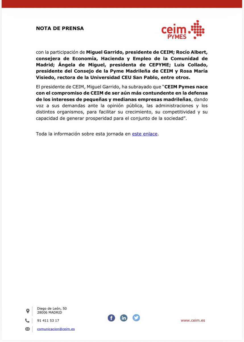 _CEIM_'s tweet photo. #ComunicadoCEIM 🔴 | Impulsamos #CEIMPymes, una iniciativa para reforzar la voz y la visibilidad de las #pymes madrileñas.

📌 Enmarcada en el Consejo de la Pyme Madrileña de CEIM, se promoverán acciones específicas orientadas a trasladar las necesidades de las pymes y poner en valor su contribución al desarrollo de #Madrid.

Más info. ⬇️