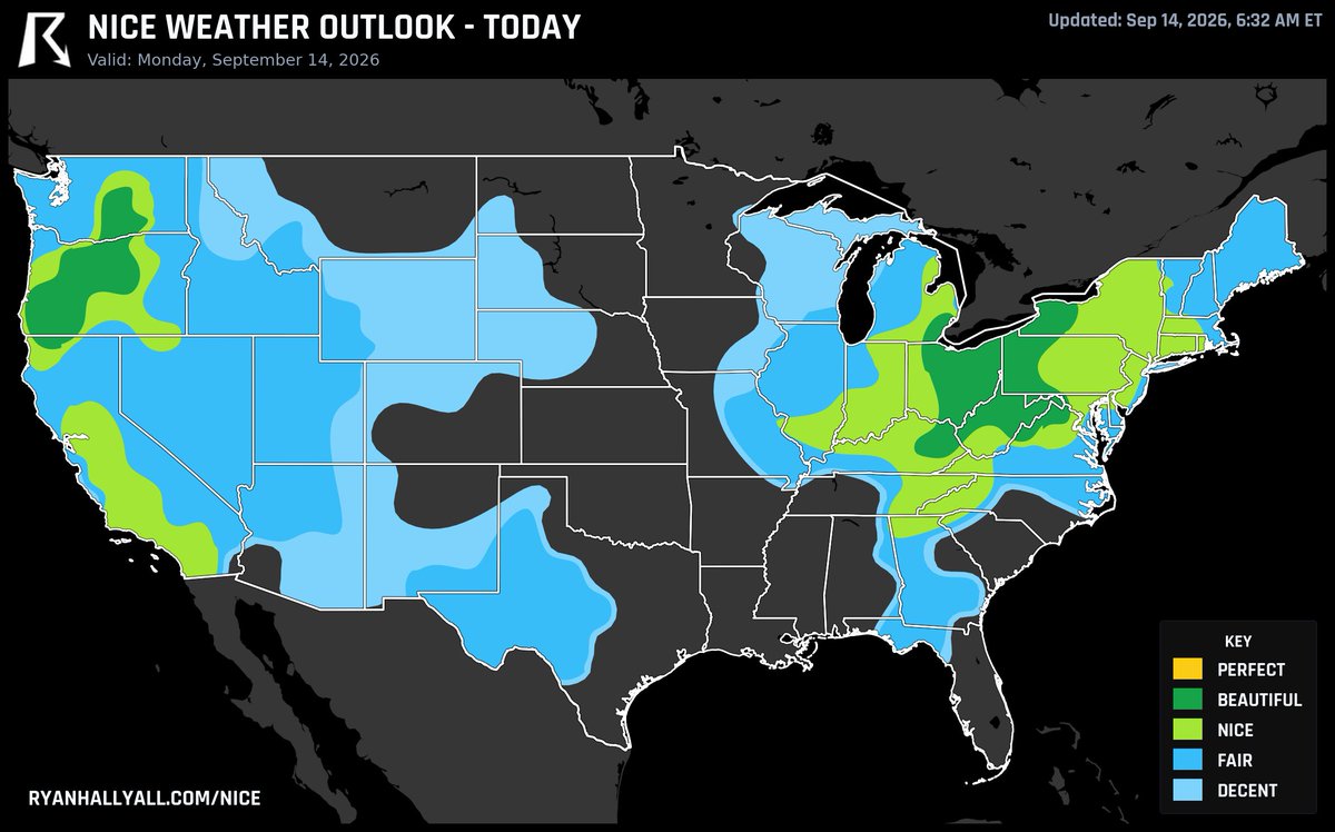 ryanhallyall's tweet photo. The nicest weather in the USA today will be in and around Columbus, OH and the Tri-Cities, WA. https://t.co/5fremJIeRr