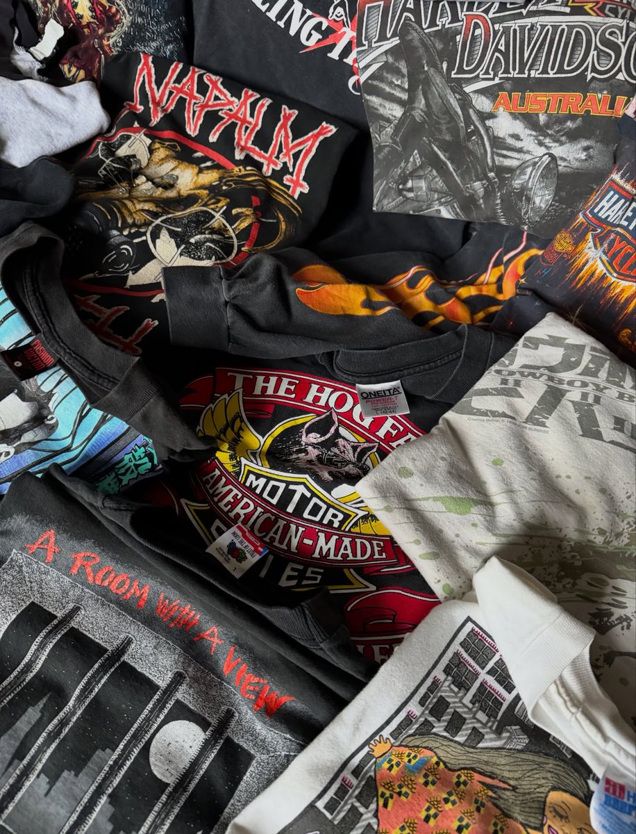 VinnieGossbgk's tweet photo. Recent sales from our latest web restock: Harley and biker tees, flame long sleeves, standout anime pieces, and band tees. Plenty of great pieces are still available. https://t.co/cCXq9zTm51