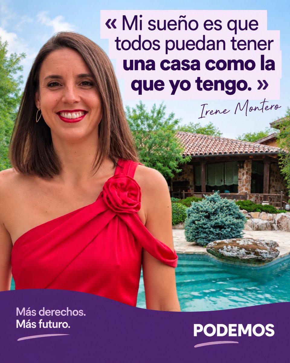 CanalRedNews's tweet photo. 🔴 Irene Montero: “Mi sueño es que todos puedan tener una casa como la que yo tengo”. https://t.co/8UoSTalWzP