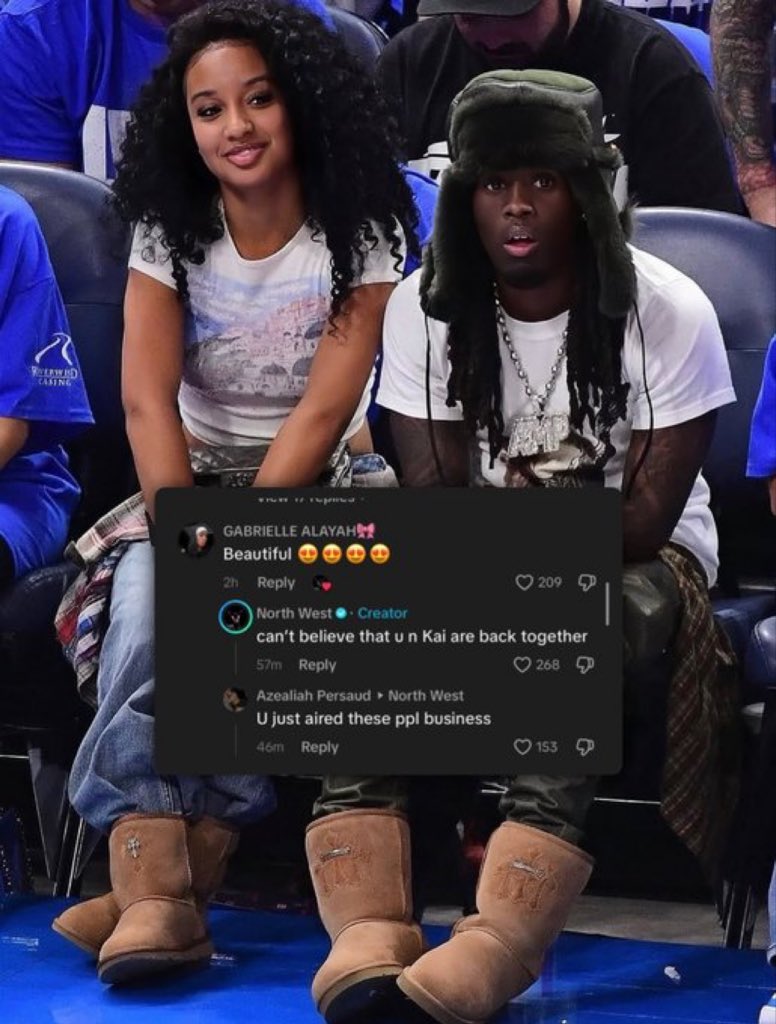 opensourceaiapp's tweet photo. North West says she can’t believe Kai Cenat and Gigi are back together while replying to Gigi 

“can’t believe that u n kai are back together” https://t.co/Nwsh8hj2el