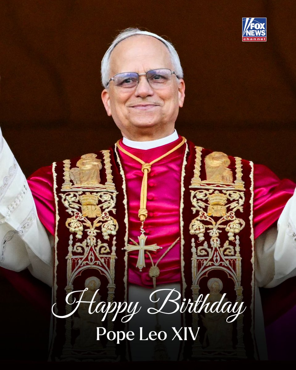FoxNews's tweet photo. HAPPY BIRTHDAY! Pope Leo XIV celebrates his birthday as the first American pope in history, a groundbreaking chapter for the Catholic Church.

The Chicago native has captured attention around the world, meeting with U.S. leaders including Vice President JD Vance and Secretary of State Marco Rubio, while his love for his hometown and Chicago sports has given Americans another reason to feel connected to the history-making pope.