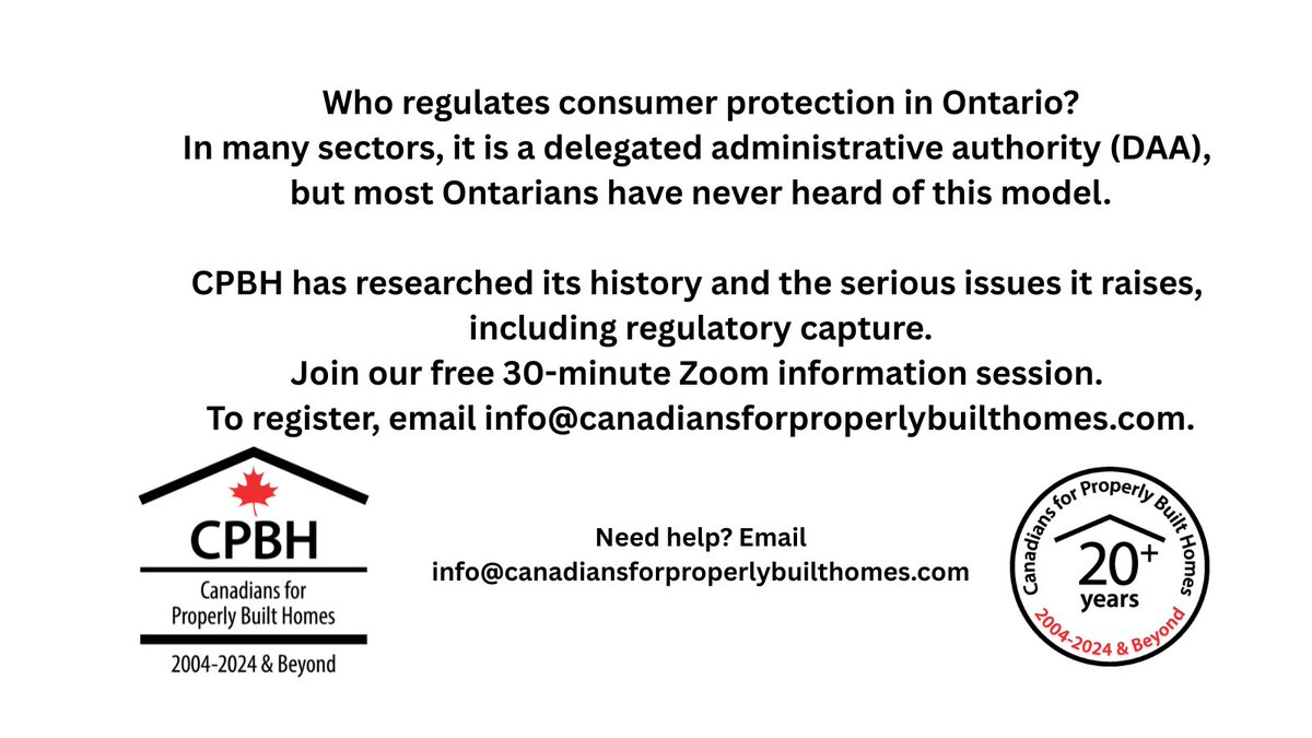 CPBH01's tweet photo. Our DAA info sessions are continuing. Examples of DAAs include Tarion, HCRA and RECO.

Interested in attending one? We'd be pleased to welcome you!

#ConsumerProtection #RegulatoryAccountability #DAA #onpoli https://t.co/vTnm89i26R
