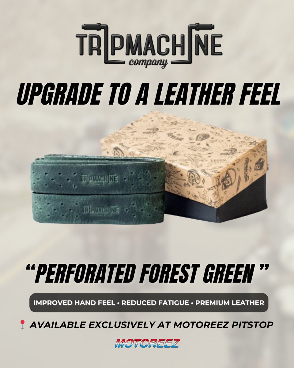 EmanuelPigf6's tweet photo. Upgrade your grip with Tripmachine leather wraps. Premium perforated leather improves comfort, control and long-ride endurance, with a timeless finish for any motorcycle. Available exclusively at Motoreez Pitstop. https://t.co/wemHJGD2d4