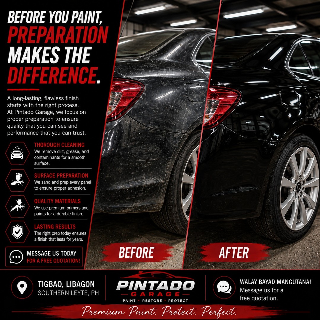 CarolannMinic's tweet photo. Before you paint, prepare. At Pintado Garage, we clean, prep, and prime every surface for a smooth, durable finish. Thorough cleaning. Quality materials. Long-lasting results. Tigbao, Libagon, Southern Leyte. Walay bayad mangutana. https://t.co/JCkktEdYni