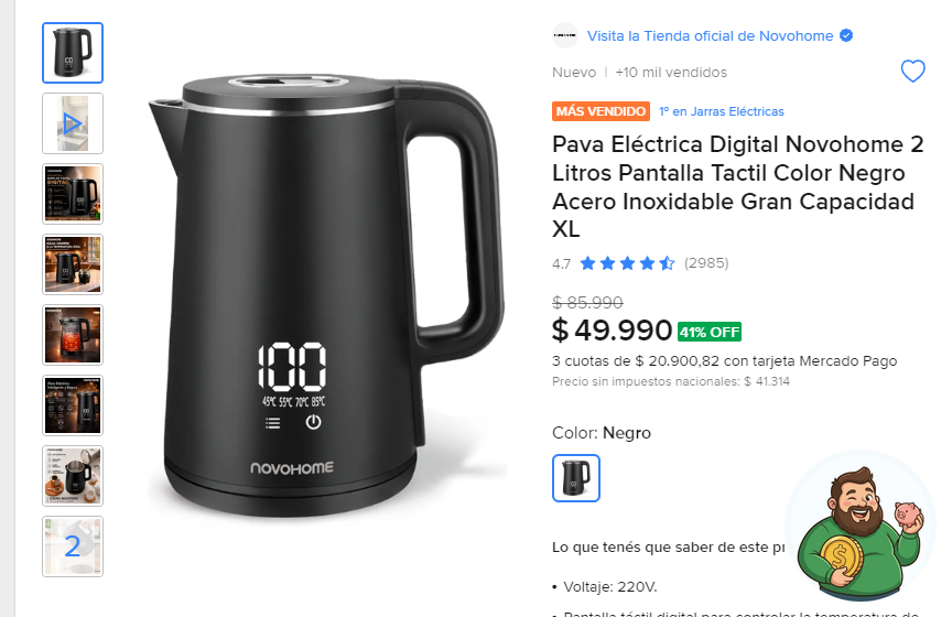elgordoahorros's tweet photo. ¡Vuela la pava digital XL al 42% OFF! 🔥⚡️

Pava Eléctrica Digital Novohome 2 Litros Pantalla Tactil Color Negro Acero Inoxidable Gran Capacidad XL a $ 49.990

Antes $ 85.990 · -42% OFF

https://t.co/jZ3CX8o1eC https://t.co/CSi2Hc5XrE