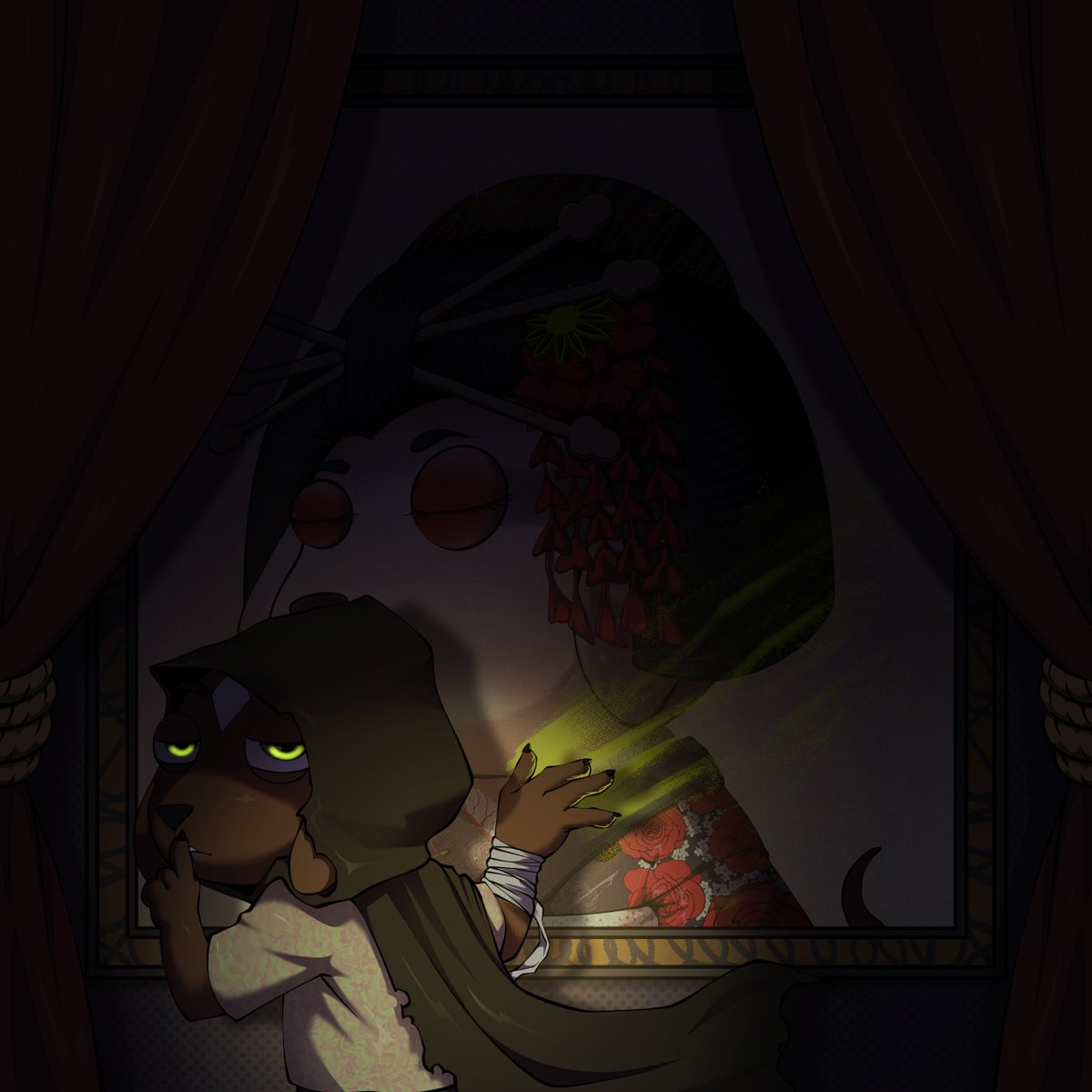 snuffle_rh's tweet photo. Behind the curtain, a relic of a lost story is unveiled
Her eyes stay closed
His stay open, for to see all is to know all. https://t.co/KD91gWdBen