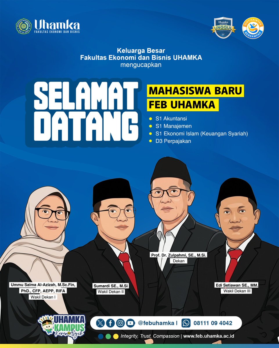 febuhamka's tweet photo. 🎓 SELAMAT DATANG MAHASISWA BARU FEB UHAMKA! 💙💛

Keluarga Besar Fakultas Ekonomi dan Bisnis (FEB) UHAMKA mengucapkan selamat datang dan selamat bergabung kepada seluruh mahasiswa baru FEB UHAMKA. https://t.co/bSKepDKIgq