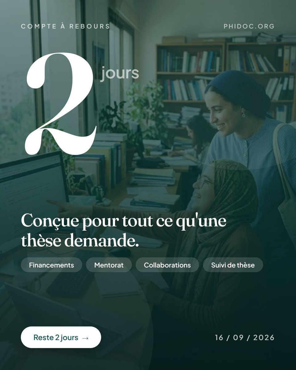 PhiDoc_org's tweet photo. Une plateforme conçue par des chercheurs marocains, pour tout ce qu'une thèse demande.

Plus que 2 jours. 16.09 sur https://t.co/UQvUWQSAih.

#PhiDoc #RechercheMaroc #Doctorat #Mentorat #MadeInMorocco https://t.co/xhOy3pOyo7