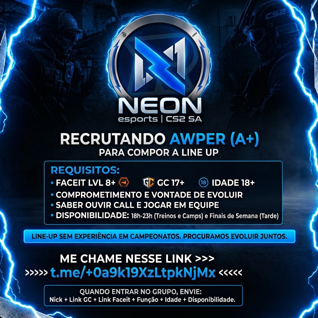 neonespgg's tweet photo. @rt_infos SALVE rapaziada, fmz ? Alguns times ai conhecem a Neon pelo pracc, somos um time amador, ainda em desenvolvimento, aprendendo um pouco com cada um de vocês. Acessem o link caso tenha interese https://t.co/ipKwyjtfN5  . Os requisitos estão na imagem abaixo @rt_infos https://t.co/IHLZB7LQkD